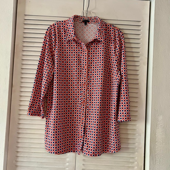 Talbots Red and White Patterned Button-Up Shirt - Picture 1 of 6